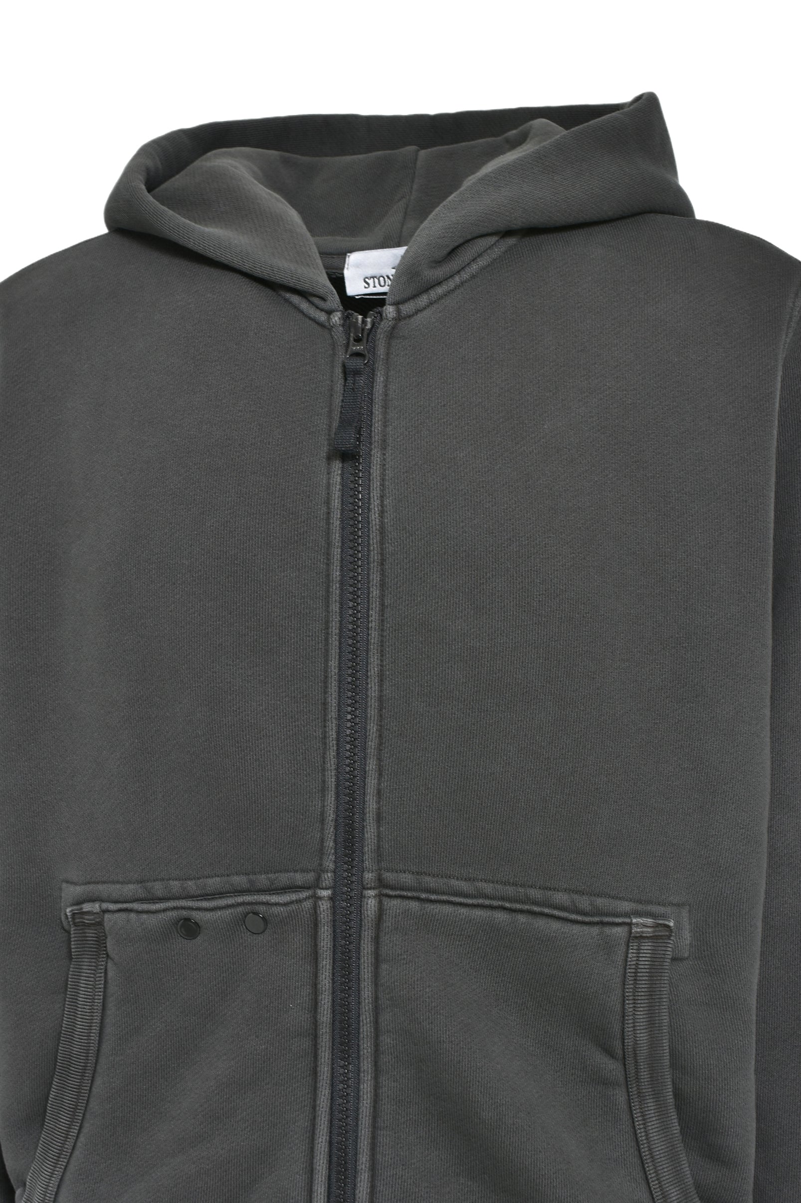 GARMENT DYED ZIP UP HOODIE / LEAD GRY