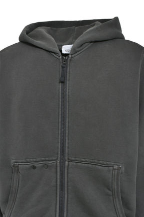 GARMENT DYED ZIP UP HOODIE / LEAD GRY