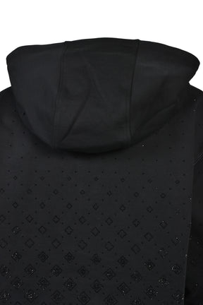 CRYSTAL MONOGRAM ZIP-UP HOODED SWEATSHIRT / BLK