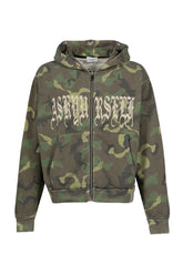 GOTH CAMO CROPPED VINTAGE ZIP HOODIE / WOODLAND CAMO
