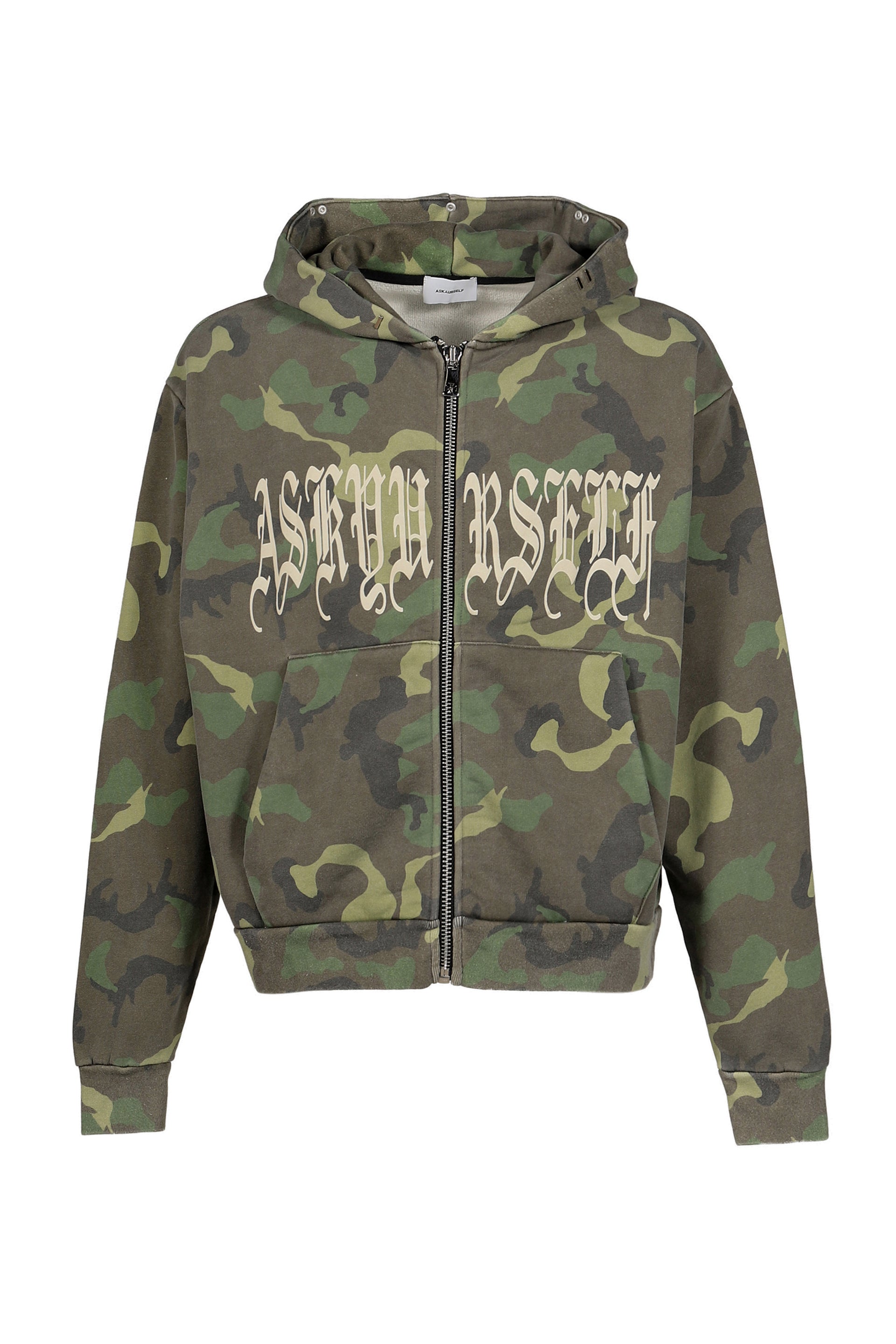 GOTH CAMO CROPPED VINTAGE ZIP HOODIE / WOODLAND CAMO