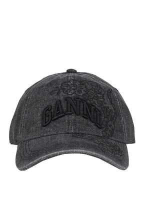 WASHED EMBROIDERY DENIM CAP / BLK WASHED