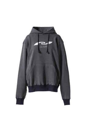 WASHED EMBROIDERY LOGO HOODIE / CHARCOAL