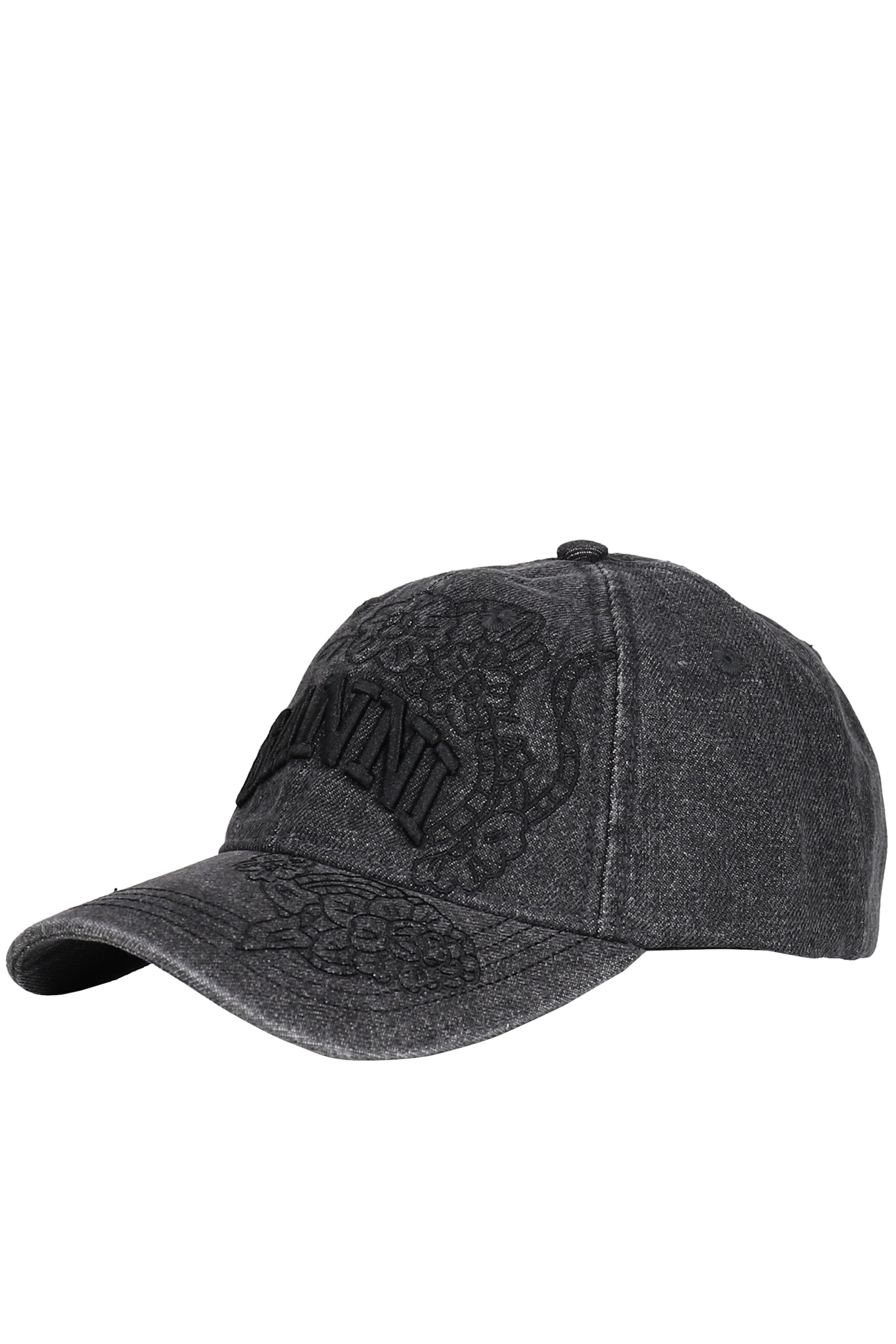 WASHED EMBROIDERY DENIM CAP / BLK WASHED