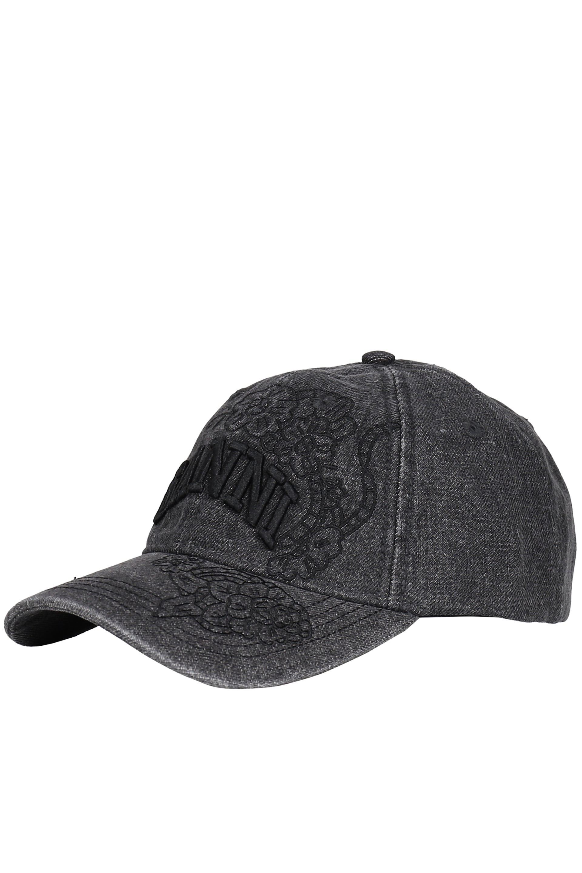 WASHED EMBROIDERY DENIM CAP / BLK WASHED