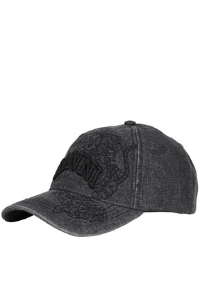 WASHED EMBROIDERY DENIM CAP / BLK WASHED