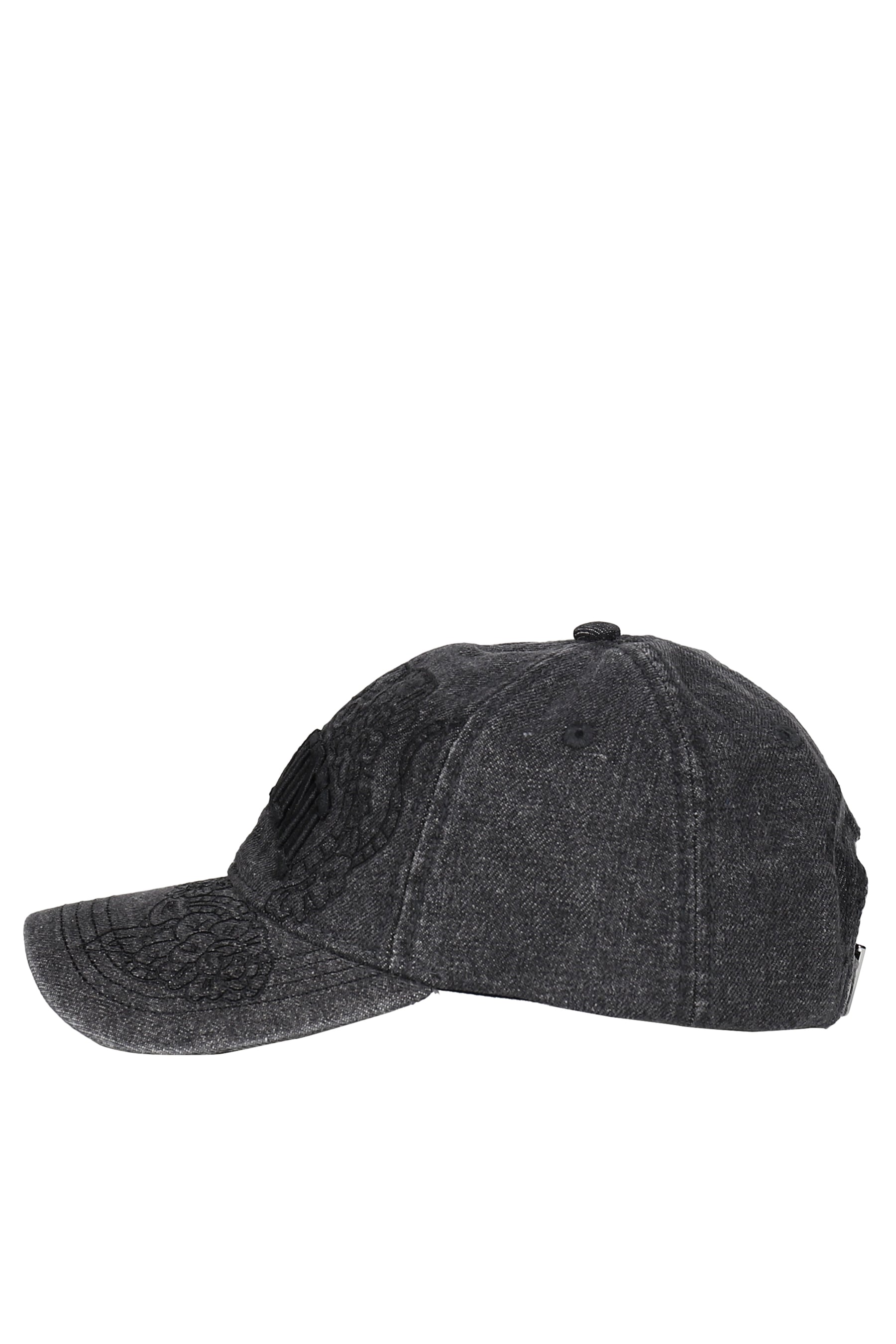 WASHED EMBROIDERY DENIM CAP / BLK WASHED