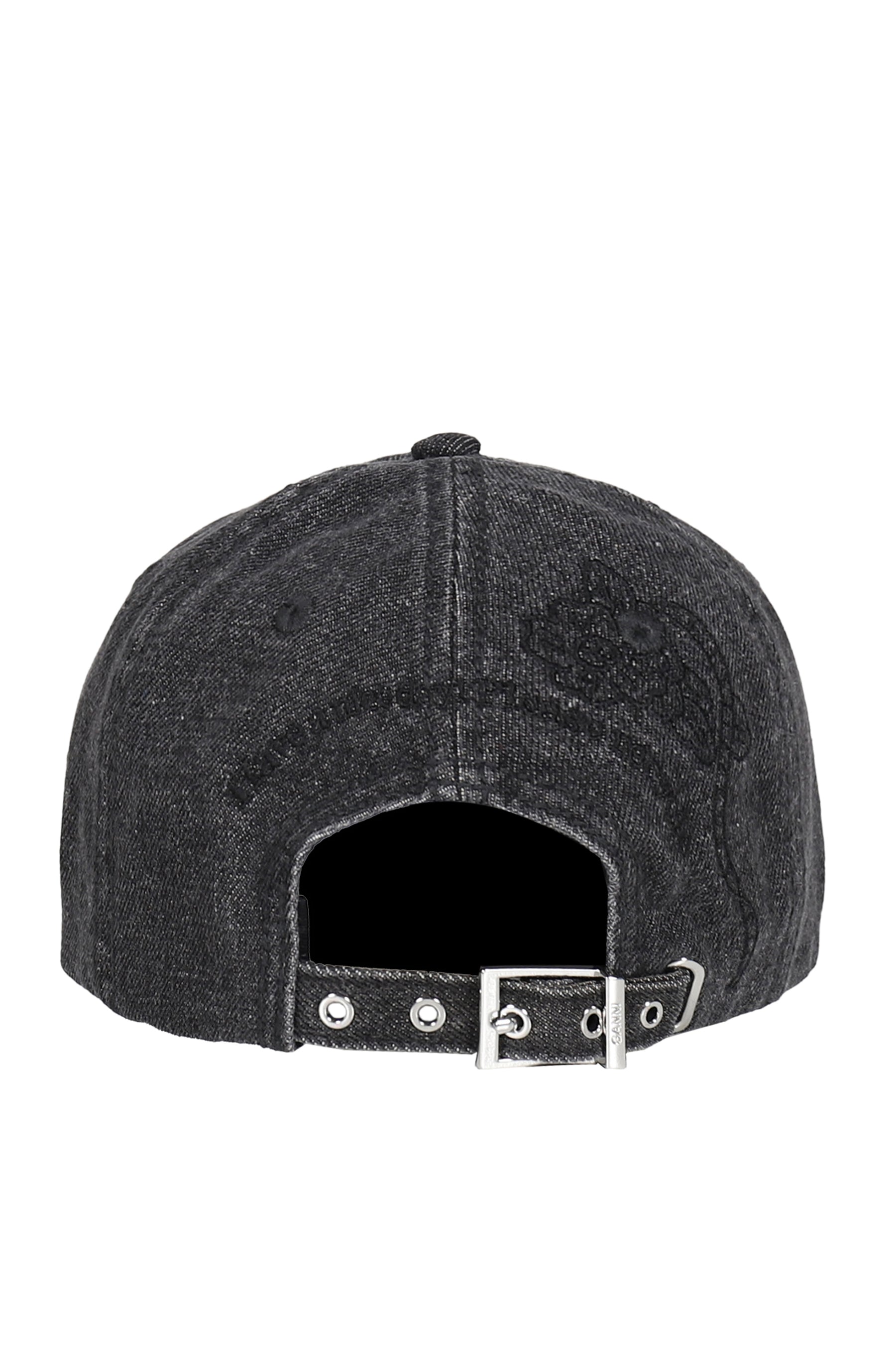 WASHED EMBROIDERY DENIM CAP / BLK WASHED
