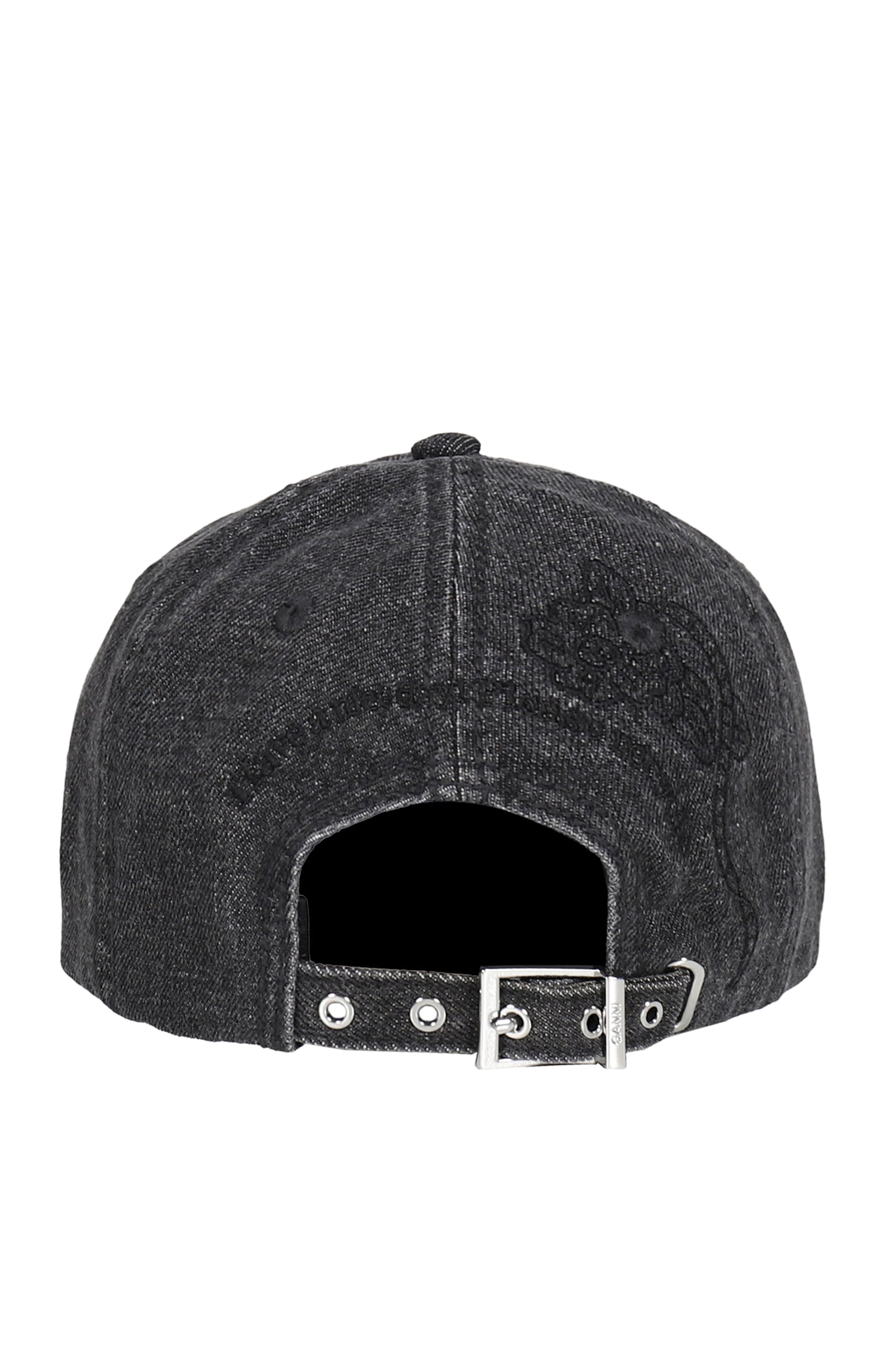 WASHED EMBROIDERY DENIM CAP / BLK WASHED