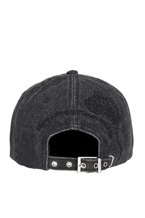 WASHED EMBROIDERY DENIM CAP / BLK WASHED