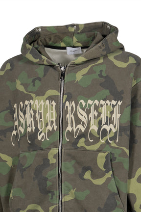 GOTH CAMO CROPPED VINTAGE ZIP HOODIE / WOODLAND CAMO
