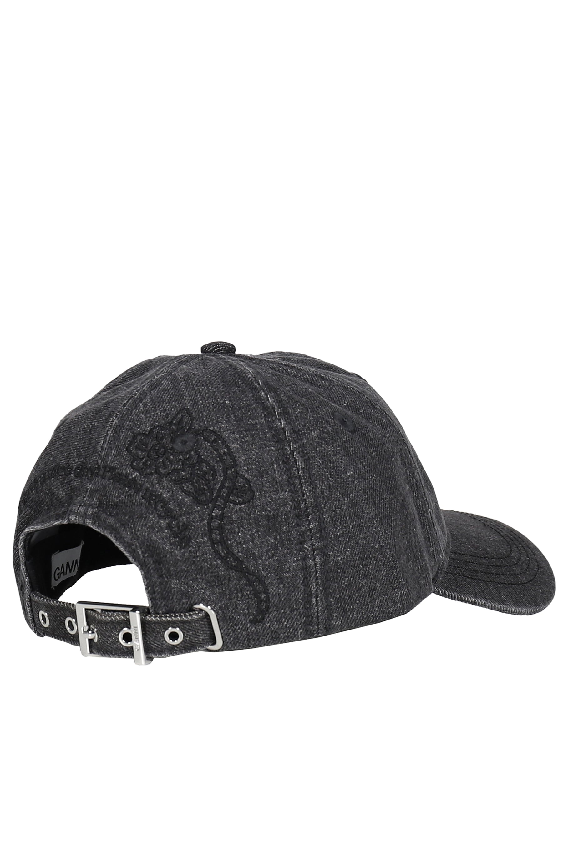 WASHED EMBROIDERY DENIM CAP / BLK WASHED