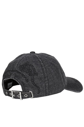 WASHED EMBROIDERY DENIM CAP / BLK WASHED