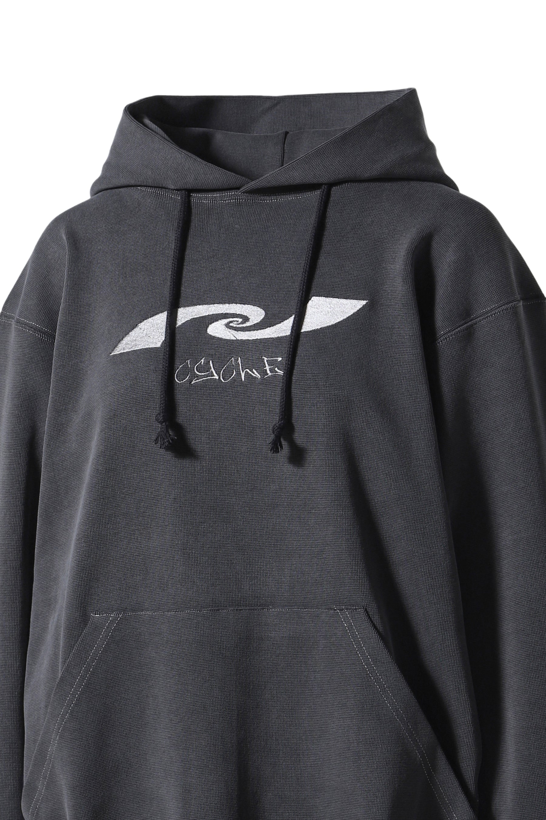 WASHED EMBROIDERY LOGO HOODIE / CHARCOAL