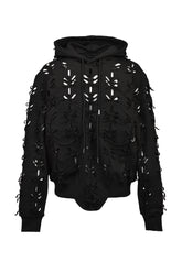 LASER-SLASHED HOODIE / BLK