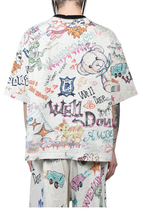 DOODLE PRINTED T-SHIRT / M/GREY