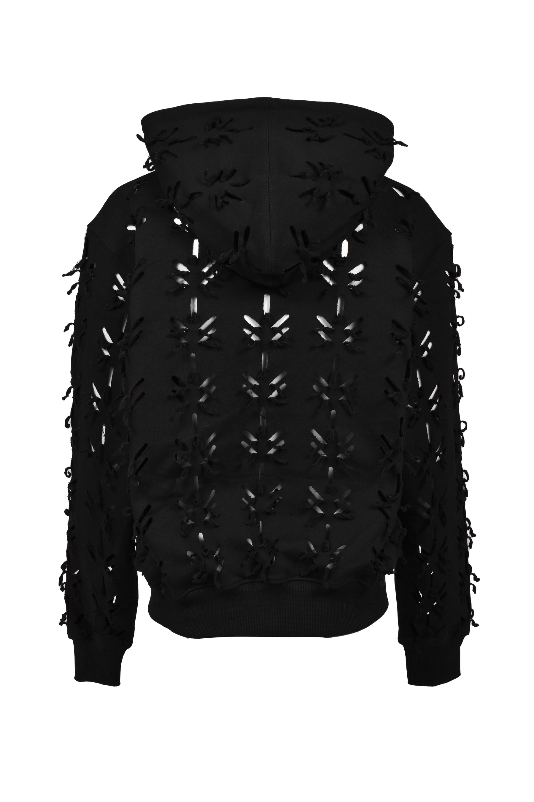 LASER-SLASHED HOODIE / BLK