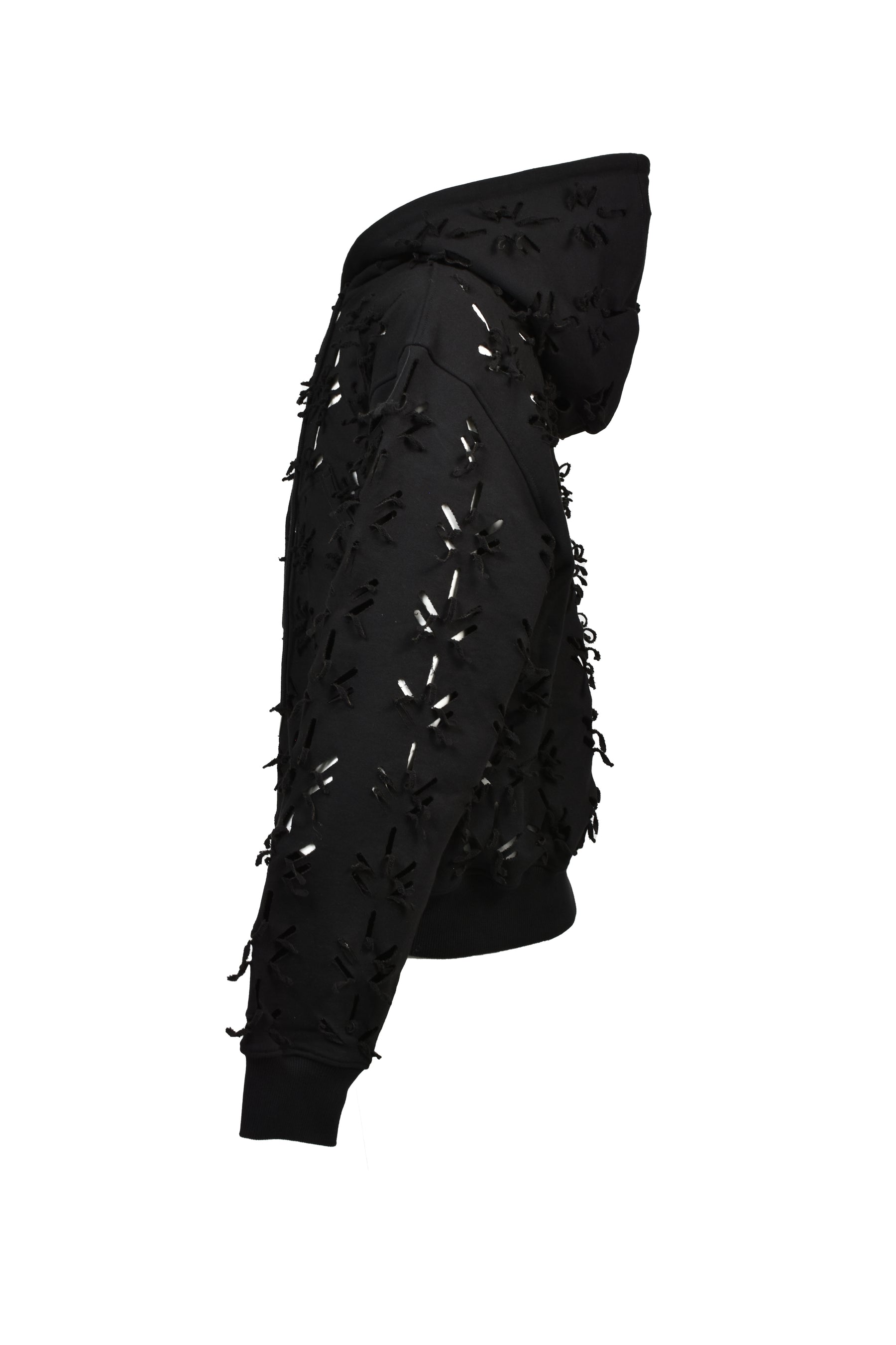 LASER-SLASHED HOODIE / BLK