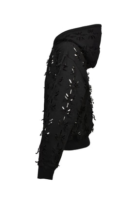 LASER-SLASHED HOODIE / BLK