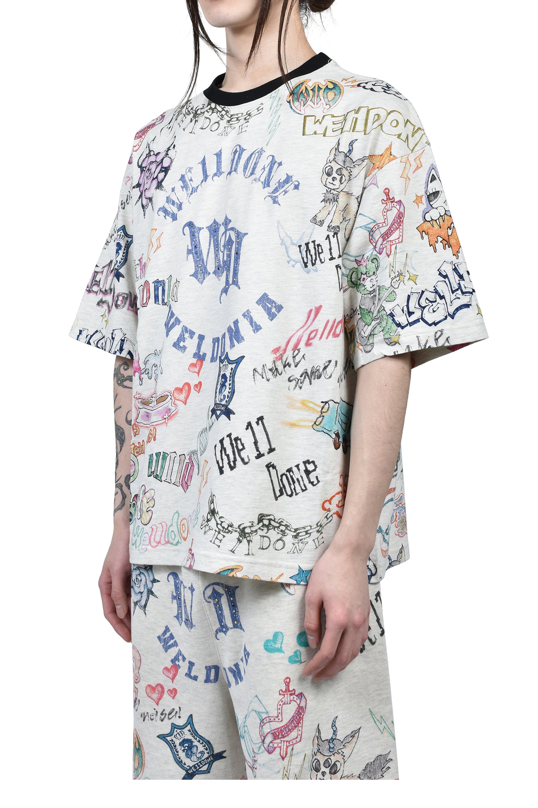 DOODLE PRINTED T-SHIRT / M/GREY