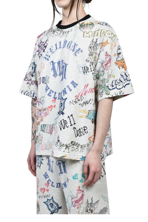DOODLE PRINTED T-SHIRT / M/GREY