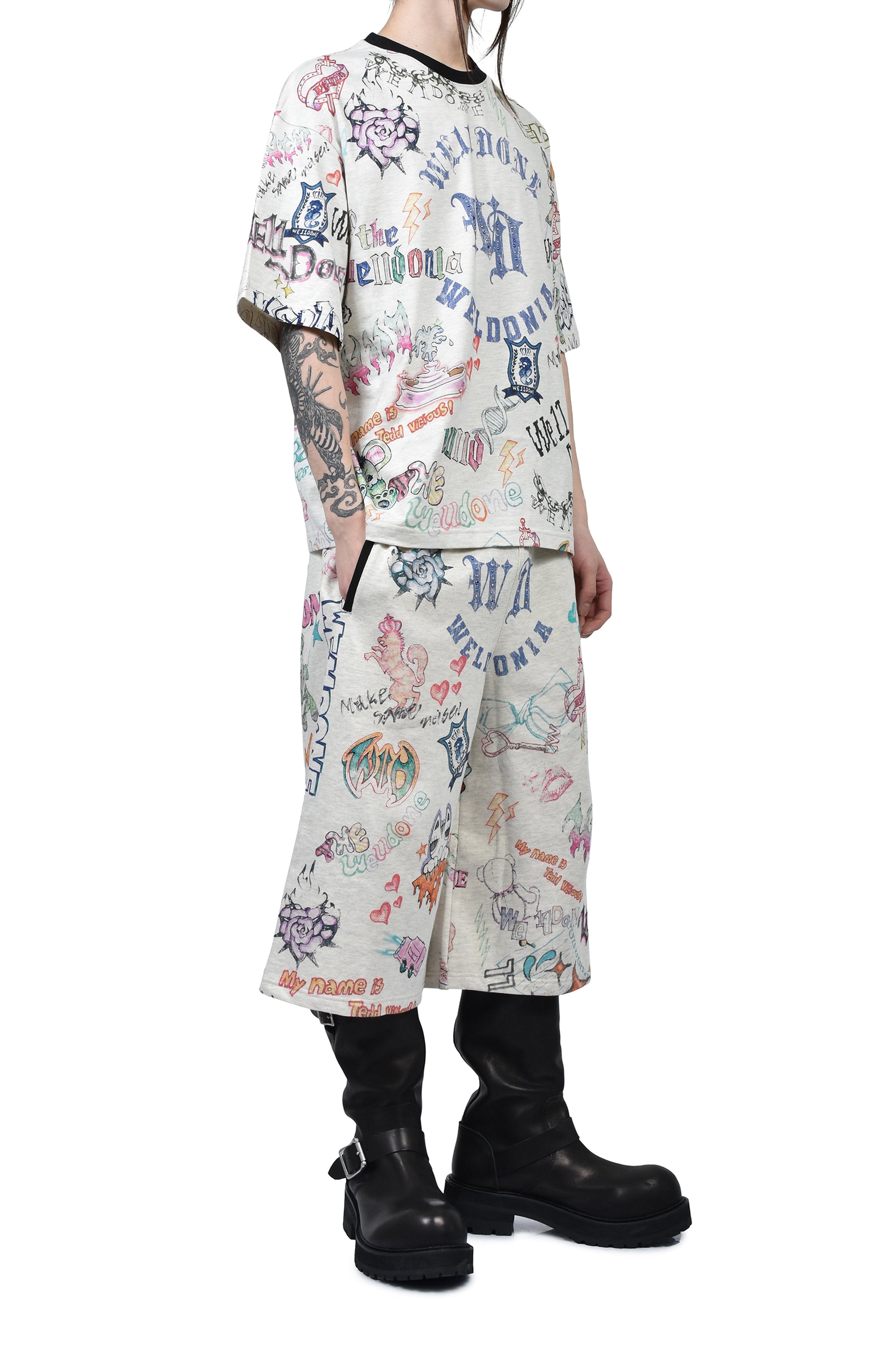 DOODLE PRINTED T-SHIRT / M/GREY