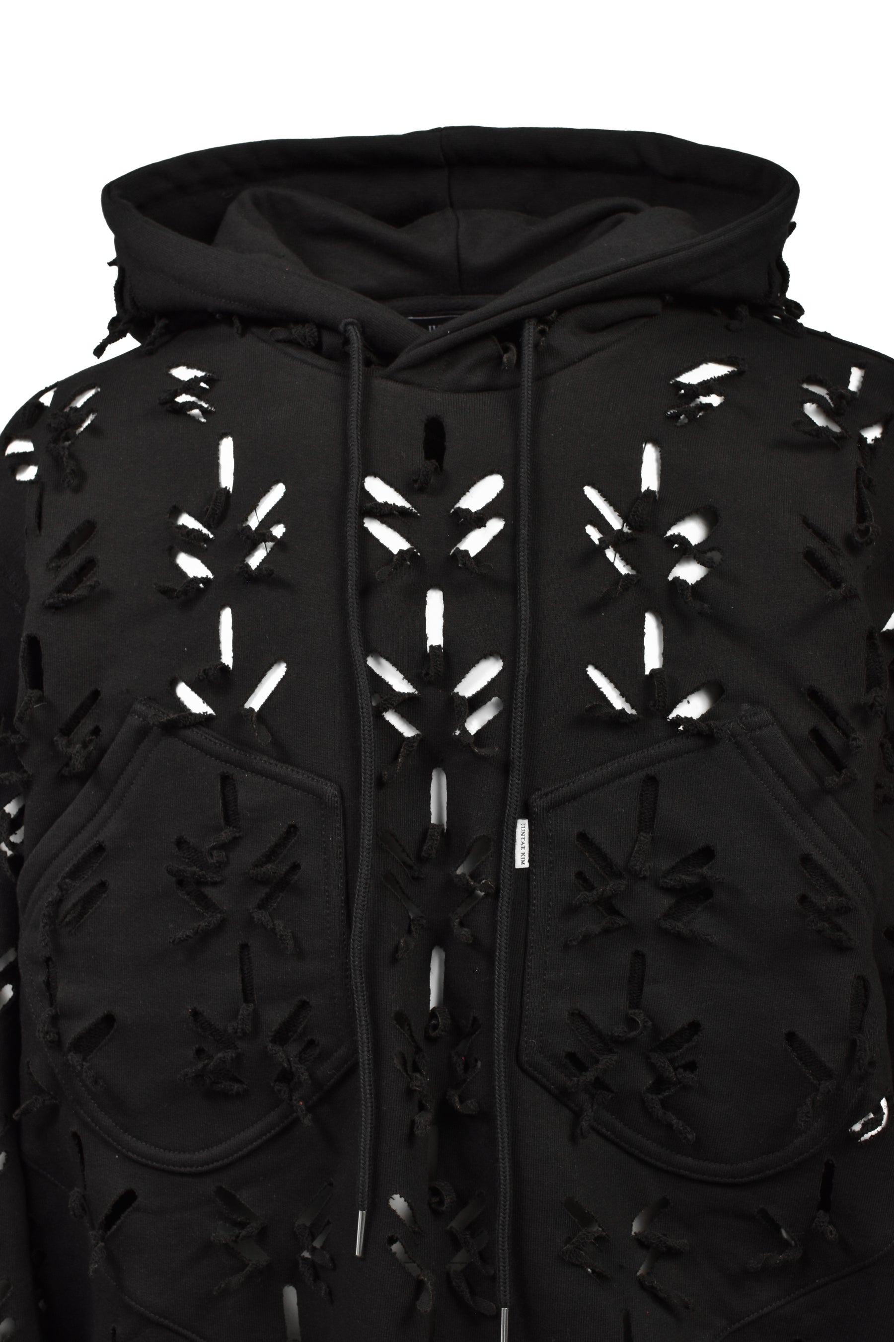 LASER-SLASHED HOODIE / BLK