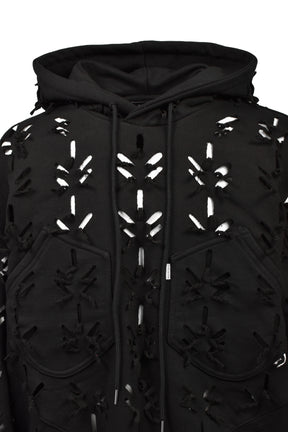 LASER-SLASHED HOODIE / BLK