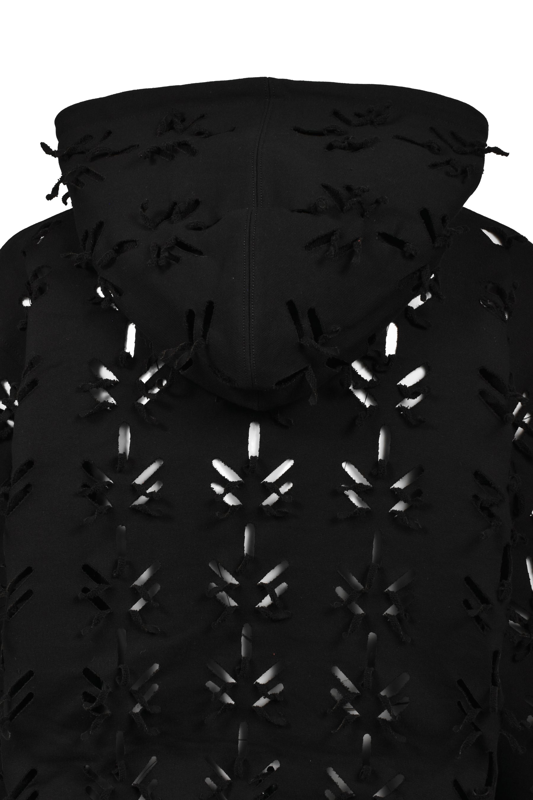 LASER-SLASHED HOODIE / BLK