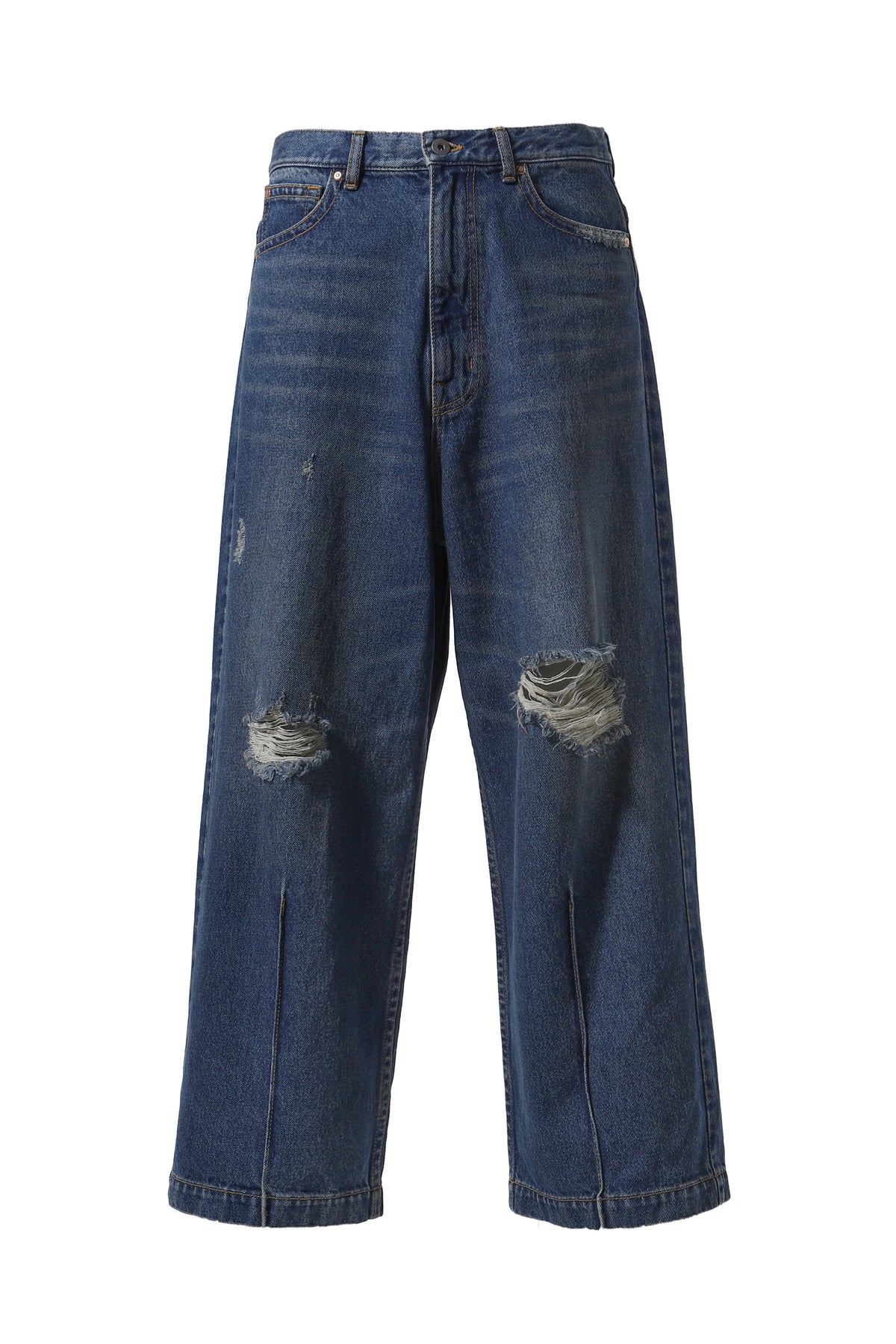 90'LOOSE STRAIGHT PANTS - DAMAGED DENIM / INDIGO