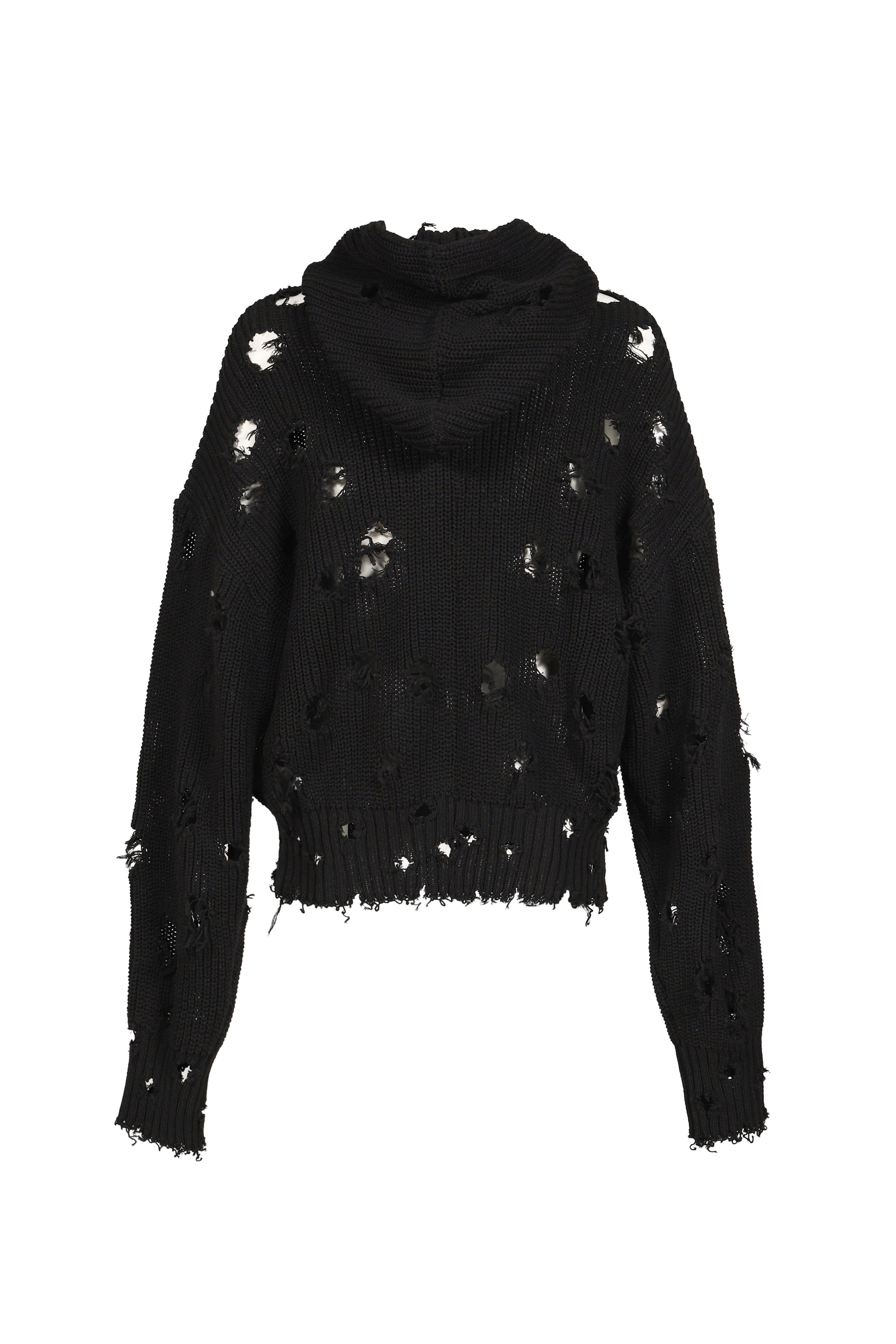TC DESTROYED KNIT ZIP-UP HOODIE / BLK