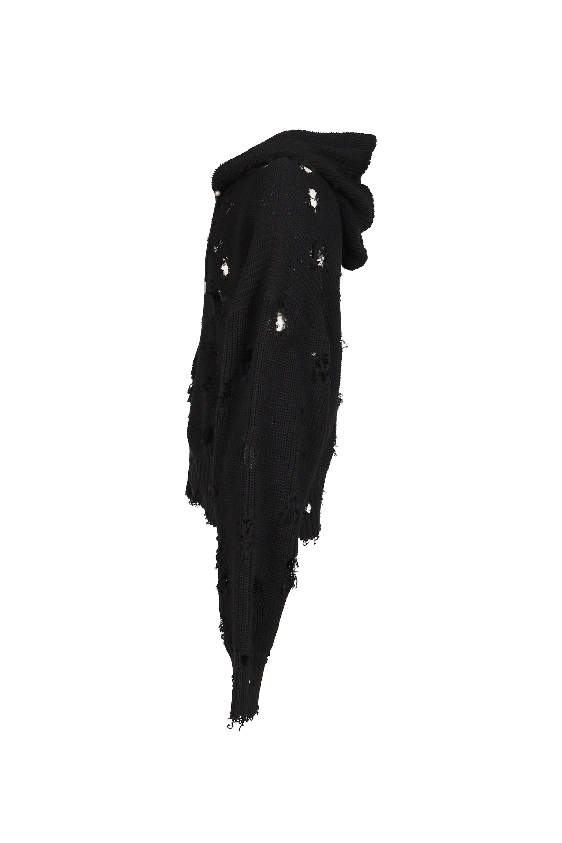 TC DESTROYED KNIT ZIP-UP HOODIE / BLK