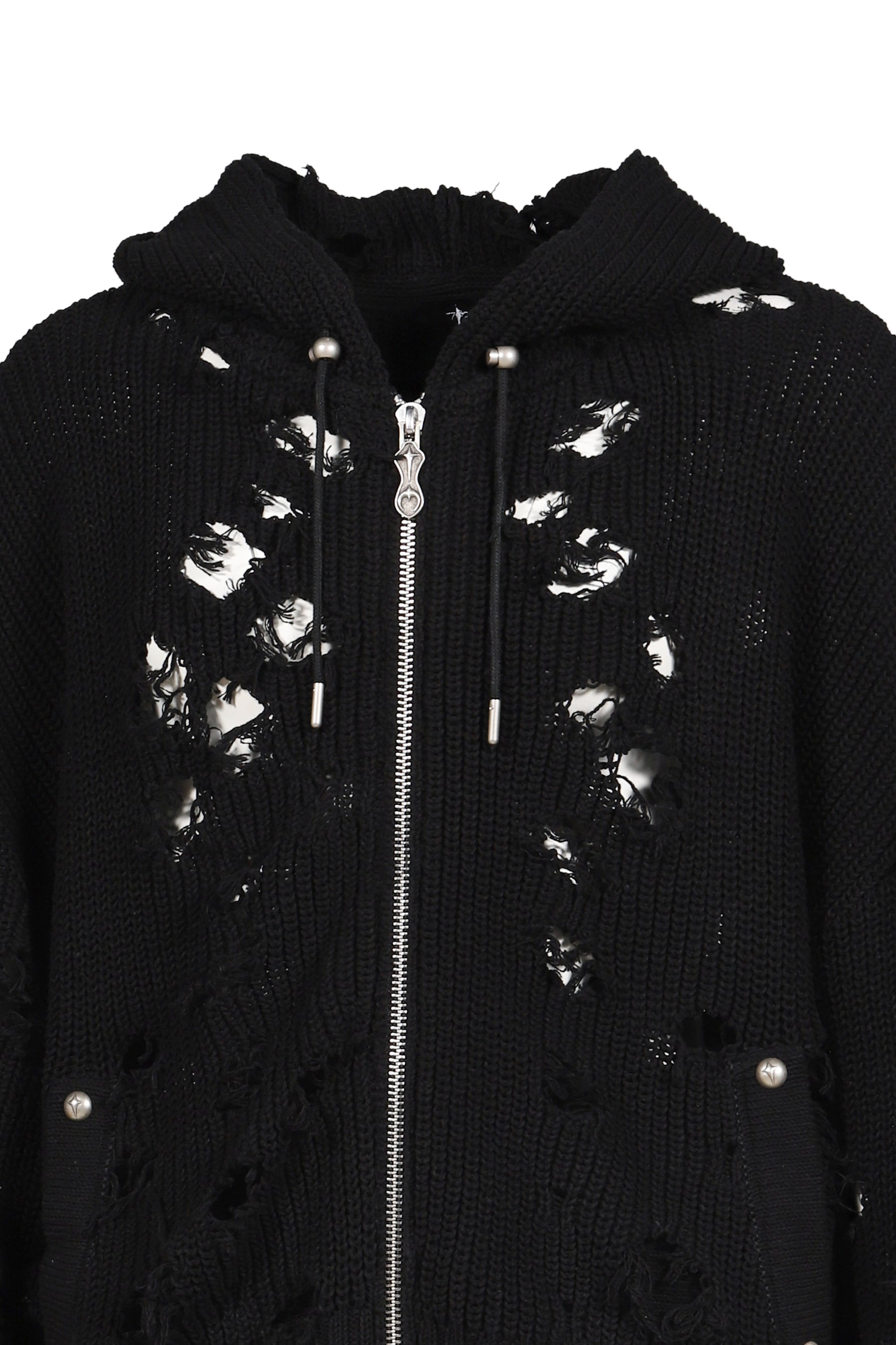 Thug Club サグクラブ SS26 TC DESTROYED KNIT ZIP-UP HOODIE / BLK Thug Club サグクラブ SS26 TC DESTROYED KNIT ZIP-UP HOODIE / BLK