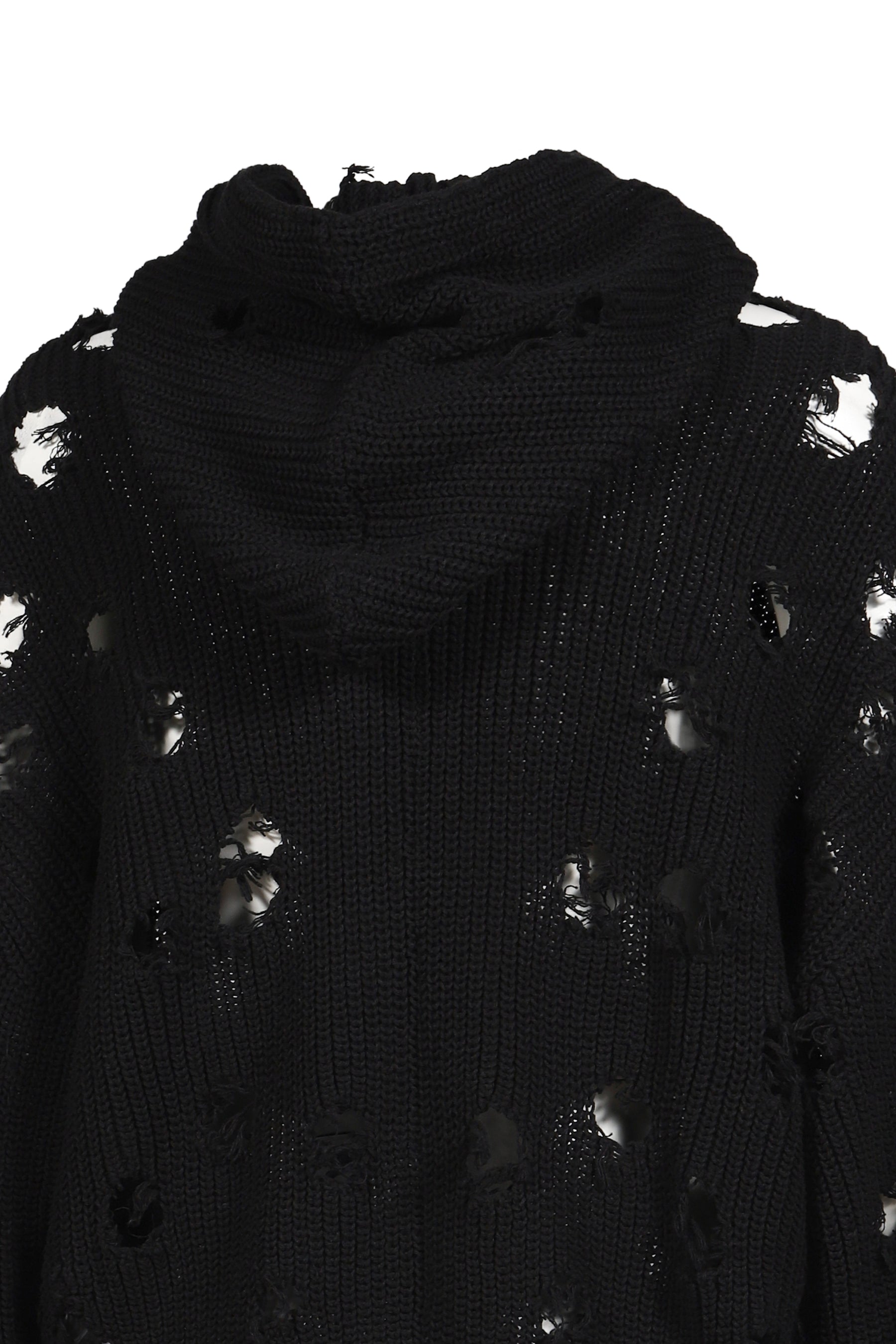 Thug Club サグクラブ SS26 TC DESTROYED KNIT ZIP-UP HOODIE / BLK
