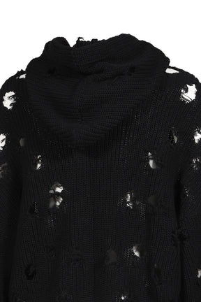 TC DESTROYED KNIT ZIP-UP HOODIE / BLK