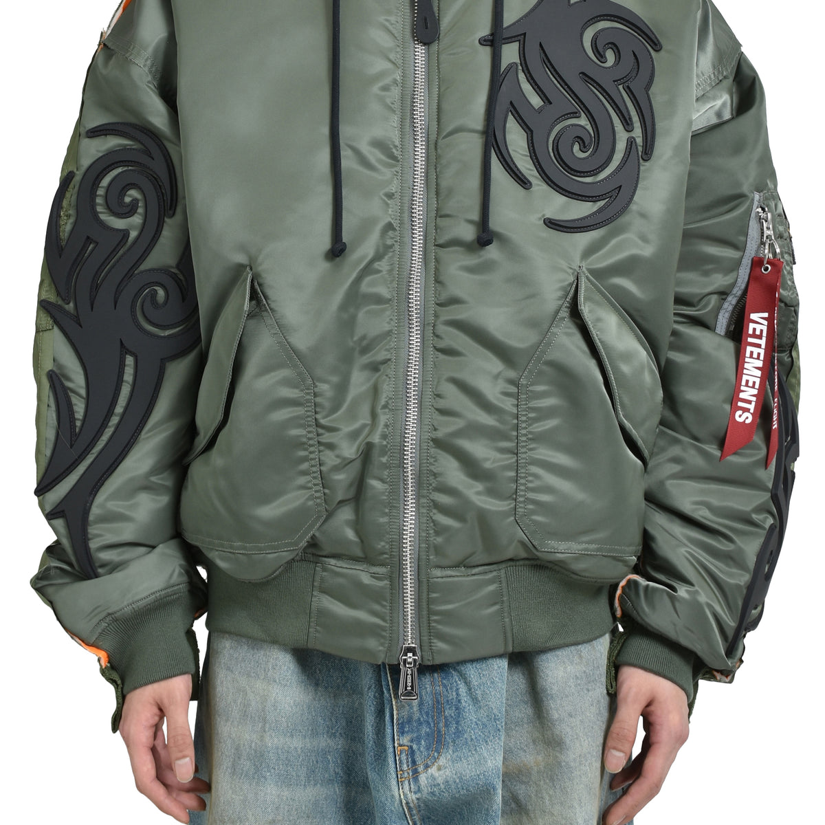 VETEMENTS FW25 TRIBAL REWORKED BOMBER JACKET / GRN / BLK - NUBIAN