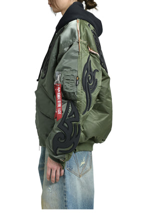TRIBAL REWORKED BOMBER JACKET / GRN / BLK 