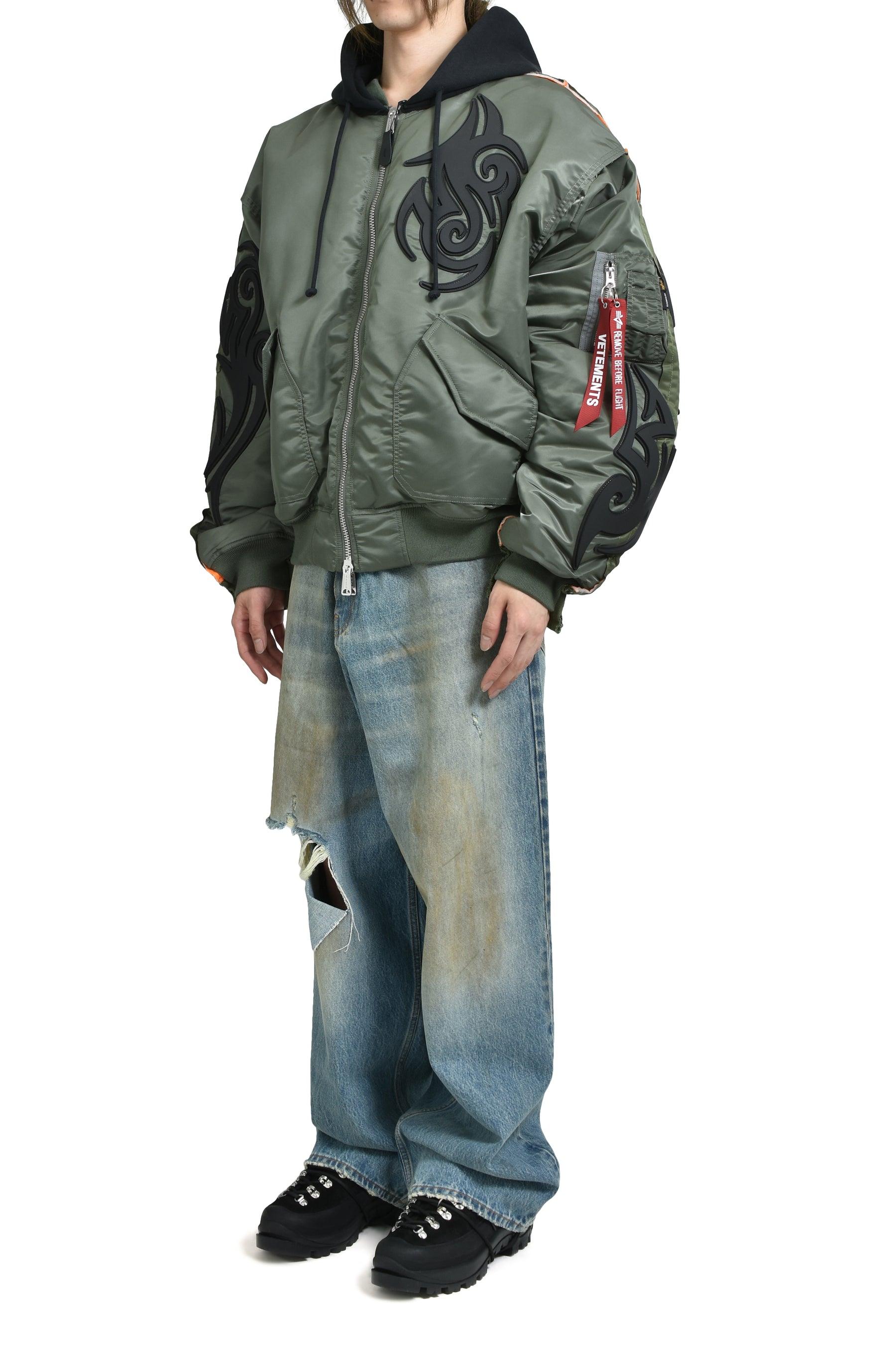 TRIBAL REWORKED BOMBER JACKET / GRN / BLK 