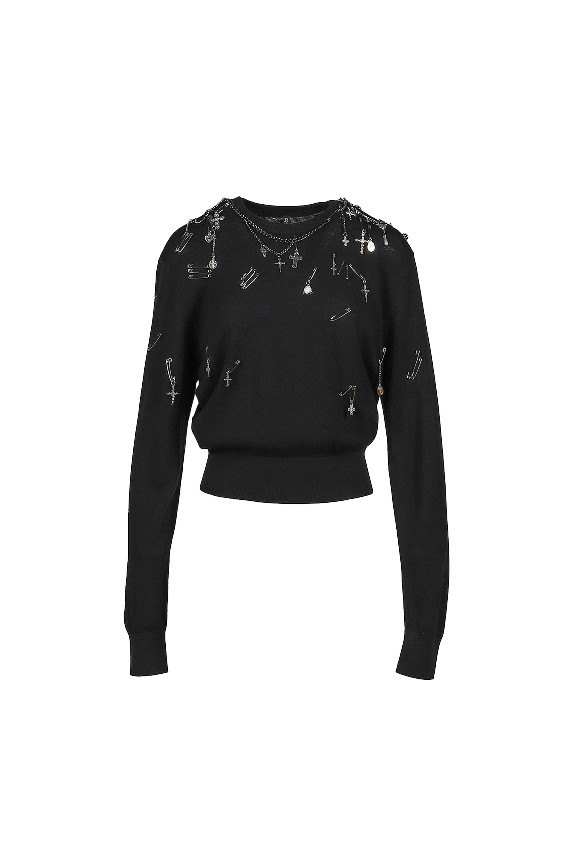 TIGHT WAIST CREWNECK SWEATER / BLK