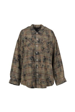 DROP NECK WORKSHIRT / BLEACHED ORG GRN PLAID