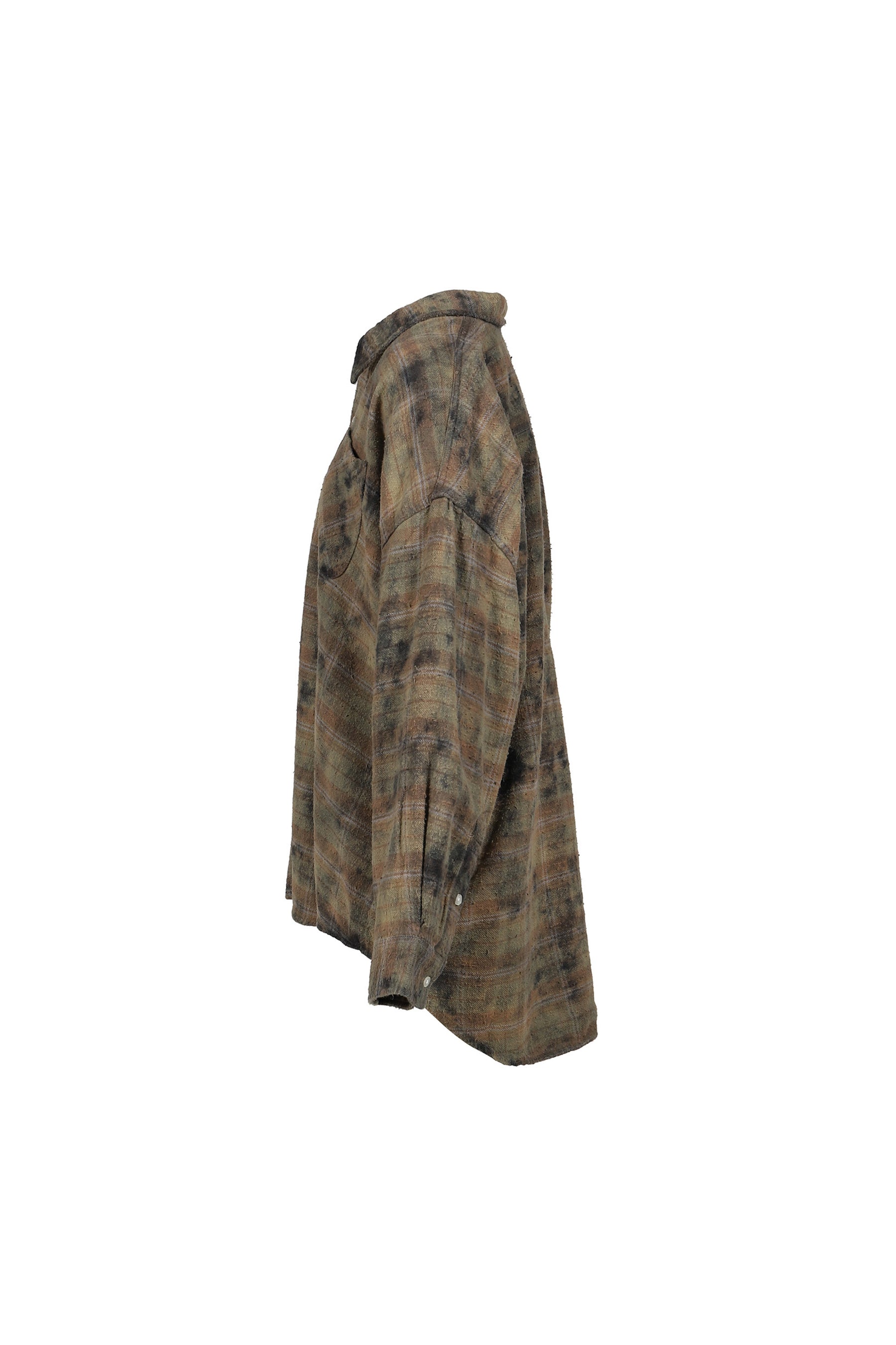 DROP NECK WORKSHIRT / BLEACHED ORG GRN PLAID