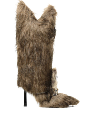 FUZZY BROWN KNEE HIGH BOOTS / BRW