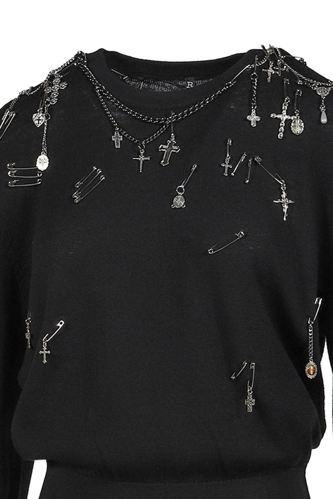 TIGHT WAIST CREWNECK SWEATER / BLK