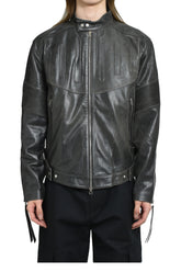 EMBOSSED LEATHER BIKER JACKET / BLK