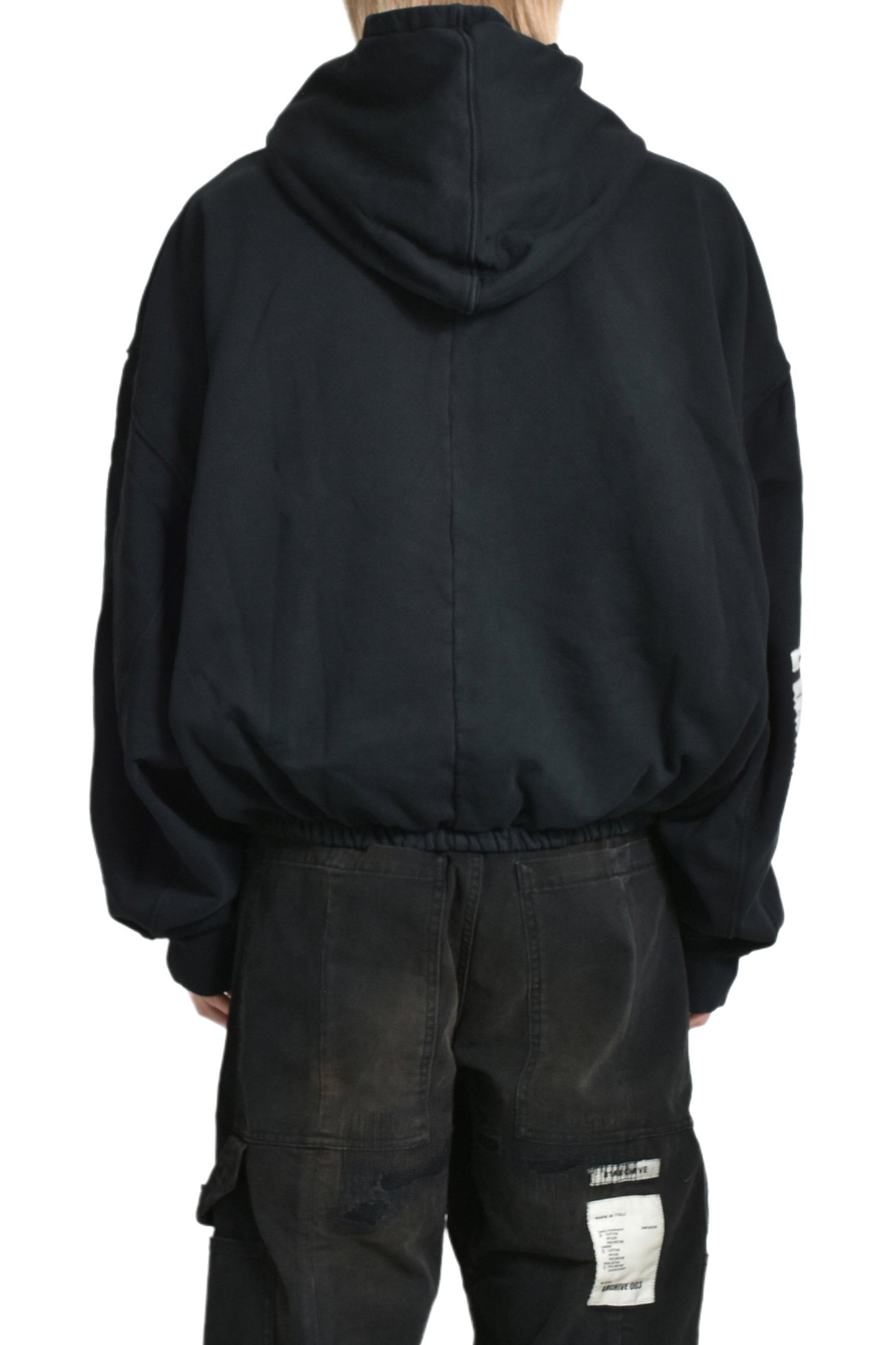 ZIP UP HOODIE W ELASTIC WAIST / BLK