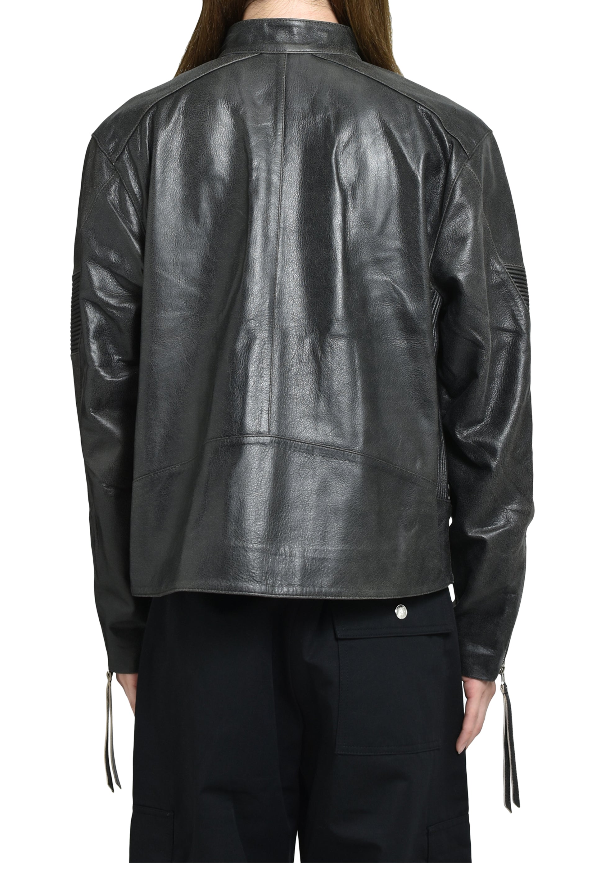 EMBOSSED LEATHER BIKER JACKET / BLK