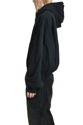 ZIP UP HOODIE W ELASTIC WAIST / BLK