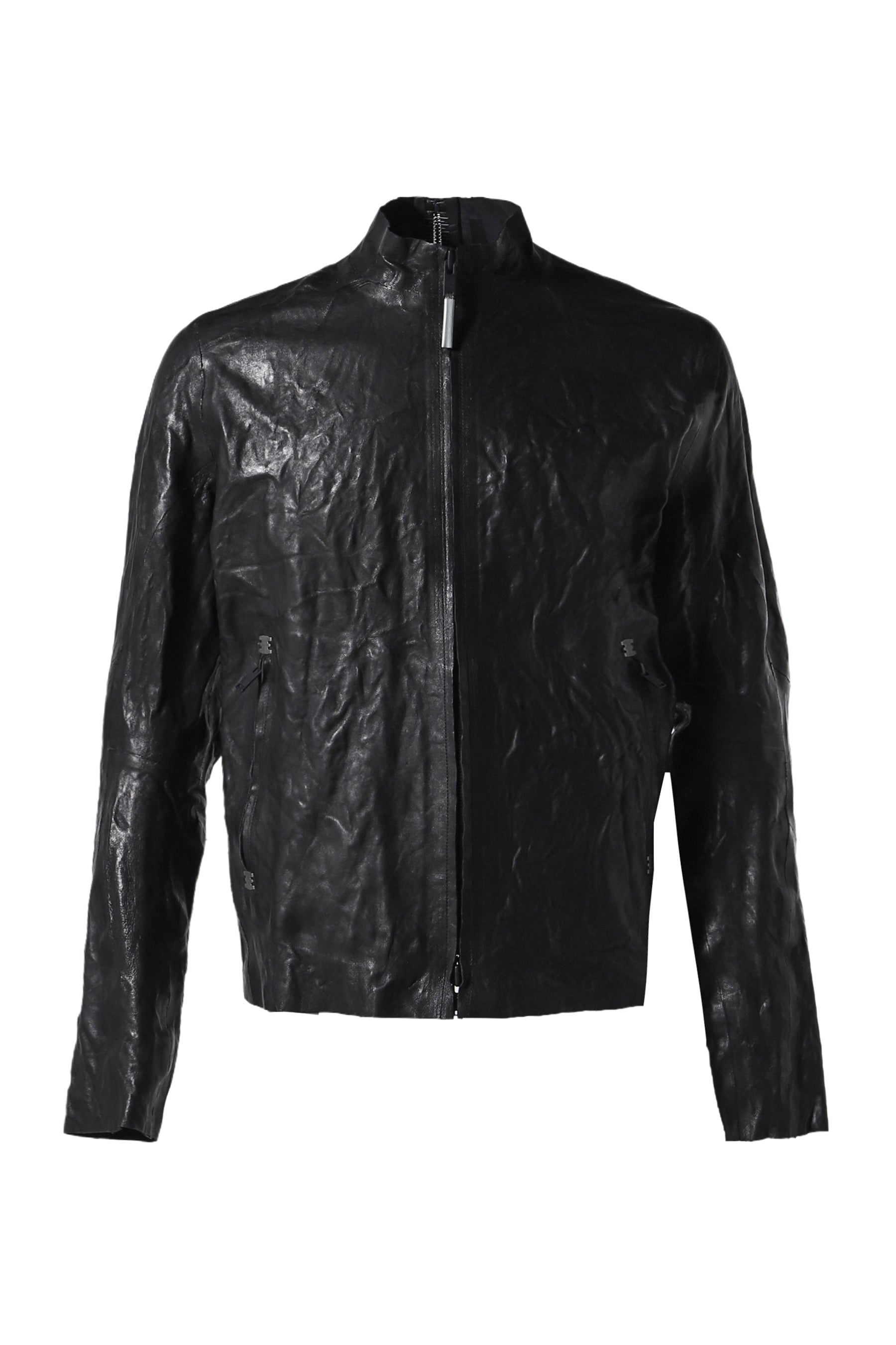 "SEAMLESS" ZIPPED LEATHER JACKET / BLK