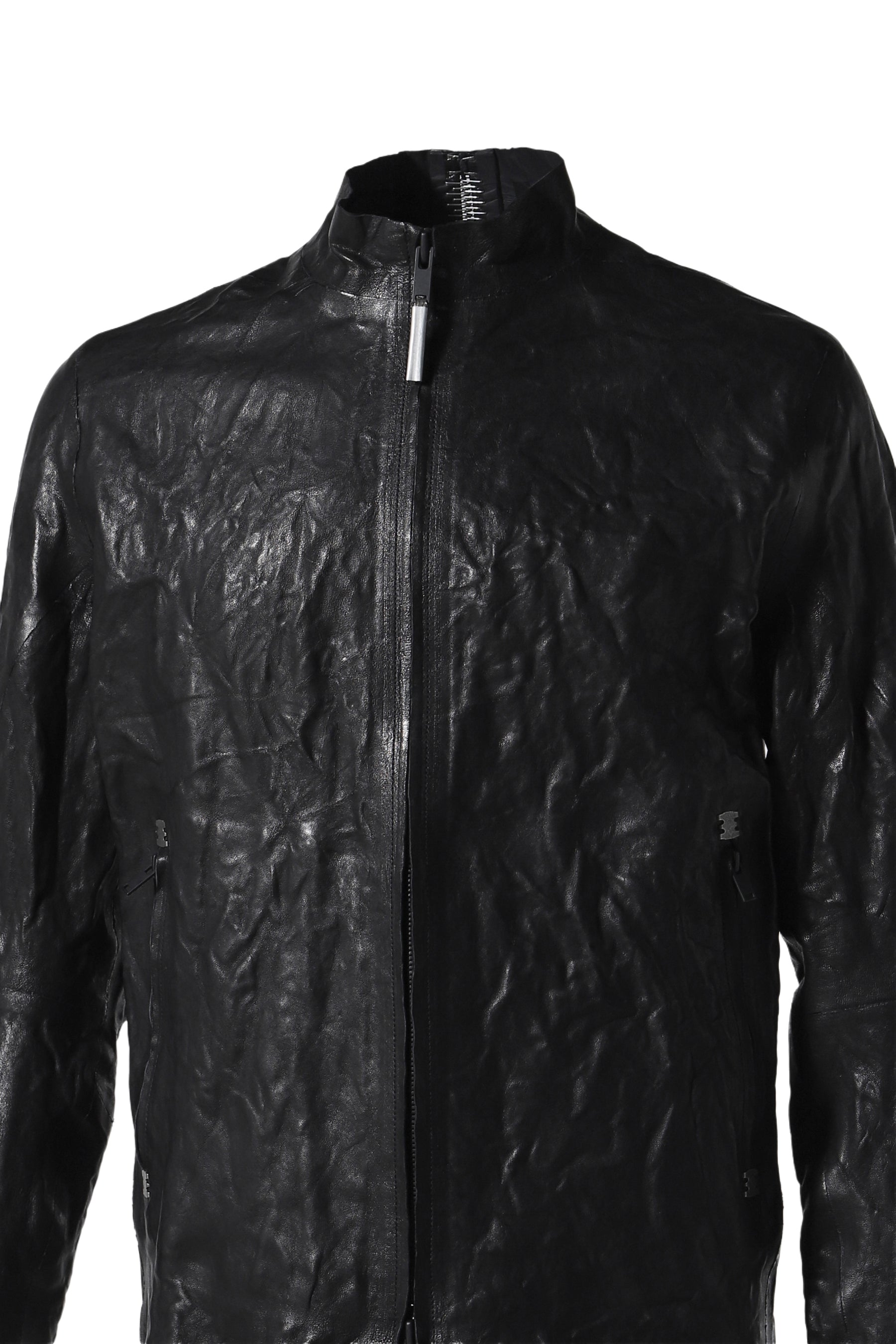 "SEAMLESS" ZIPPED LEATHER JACKET / BLK