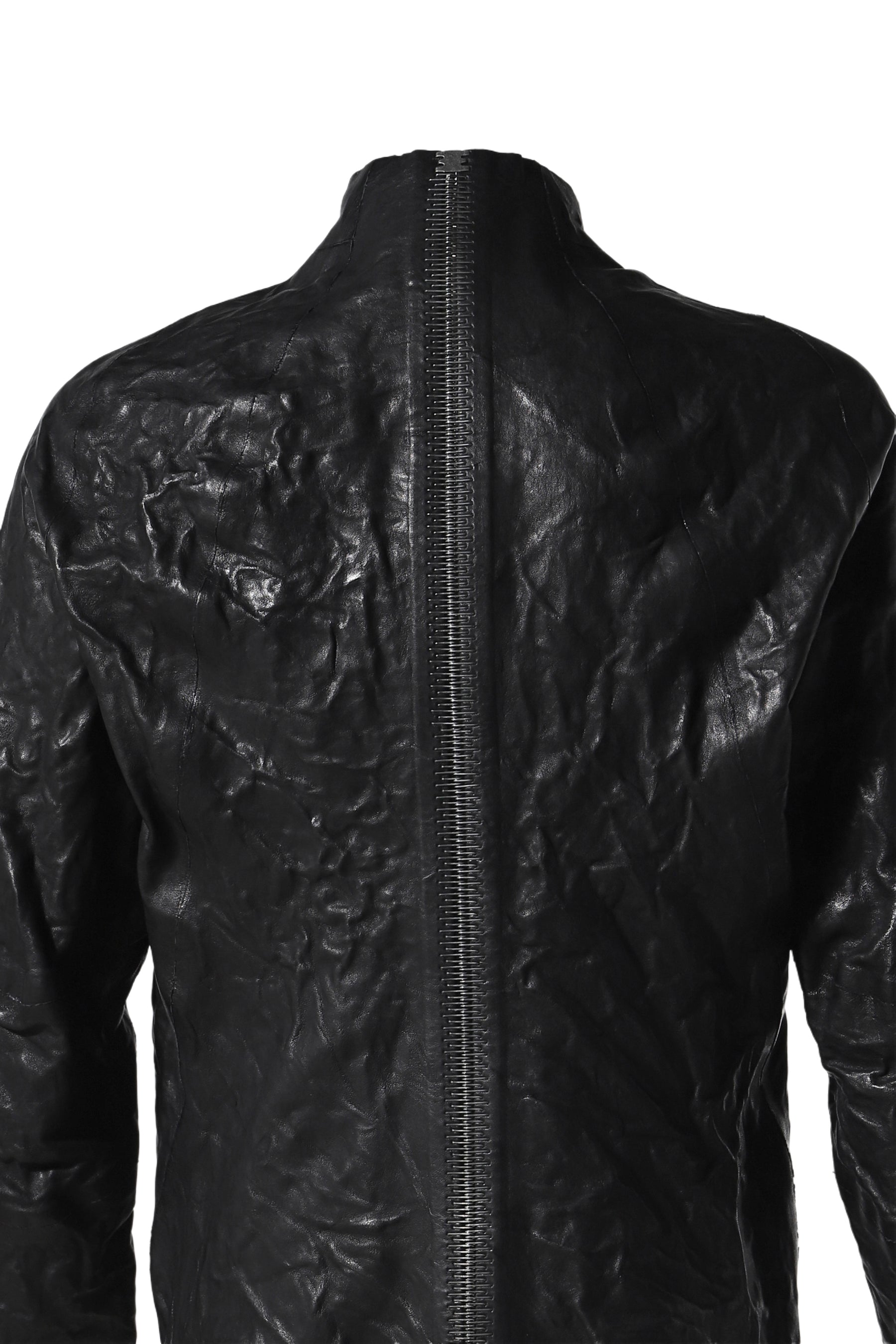 "SEAMLESS" ZIPPED LEATHER JACKET / BLK